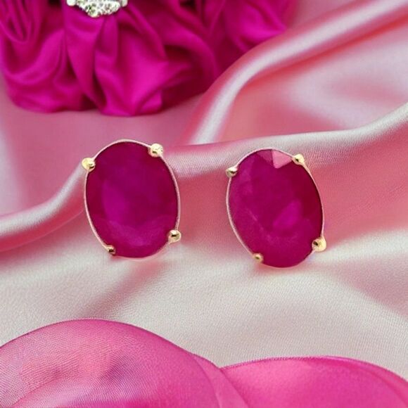 Natural Ruby Stud Earrings 14k Yellow Gold 4.18 TW Certified 307907 - Picture 4 of 12